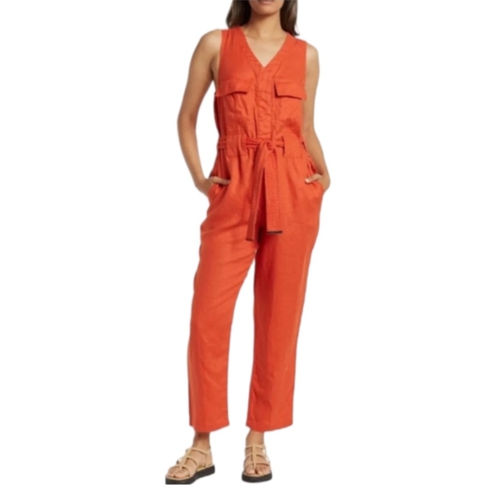 Donna Karan Terracotta Orange Sleeveless Linen Cropped Jumpsuit Size XL